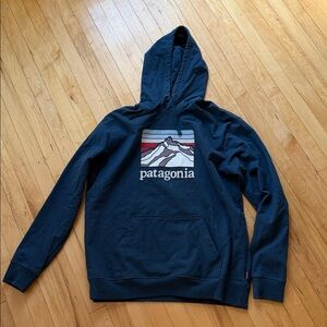 Patagonia Blue Hoodie with Mountain Design